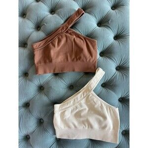 2 Women’s One Shoulder Ribbed Cropped Activewear Tank Top Bras  Size m